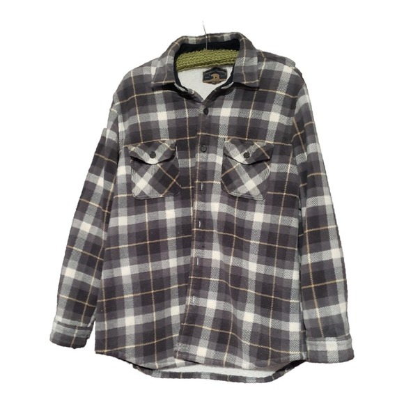 Freedom Foundry Shacket Men's Large Gray Sherpa Lined‎ Button Up Flannel - Picture 1 of 8